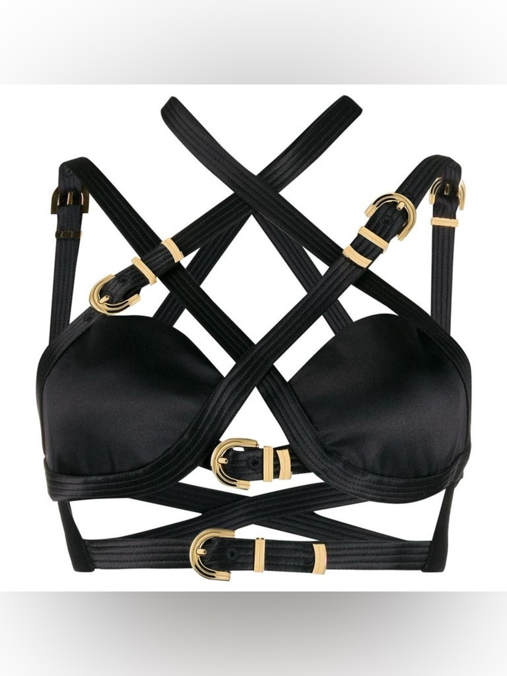 Versace Fall 2019 Runway Black Silk Satin Cage Bra Cropped Bondage Top